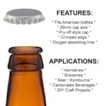 Beer Bottle Colored Pry-Off Caps – Oxygen Absorbing, 26mm Crown Seal Cork, Kombucha/Homebrew, PVC Free (12-pk, Silver)