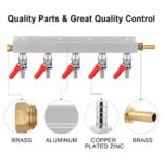 MRbrew Gas Manifold, CO2 Gas Distributor, 5/16” Barb Fitting Beer Kegerator Splitter, 5-Way Air Distributor with Integrated Check Valves & Hose Clamps